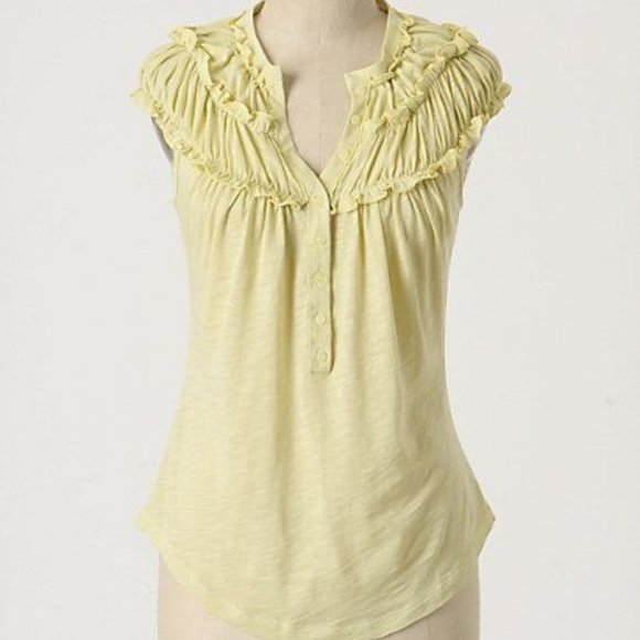 Anthropologie Little Yellow Button Faint Lines tee - Picture 1 of 4